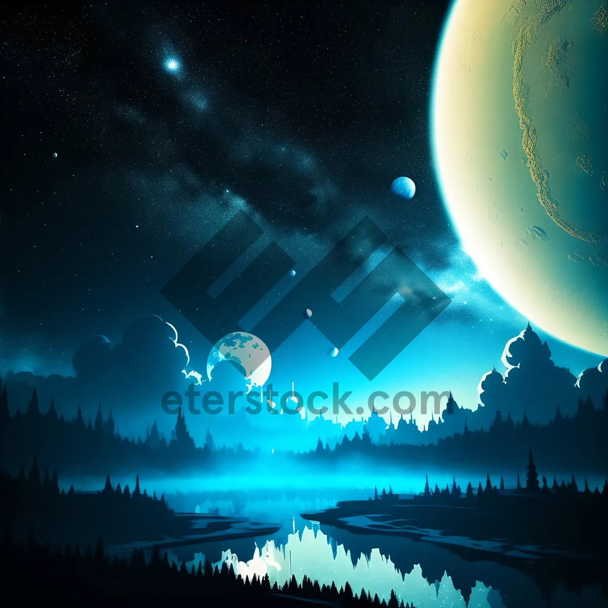 Picture of Fantasy Moonlight Planetscape in Celestial Sky