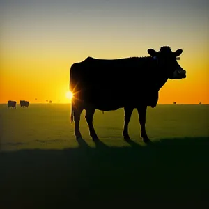 Golden Horizon: Silhouette of Rural Sunset Over Meadow