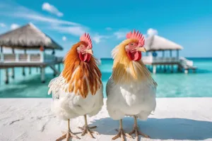 Domestic Chicken on Farm with Feathers and Beak