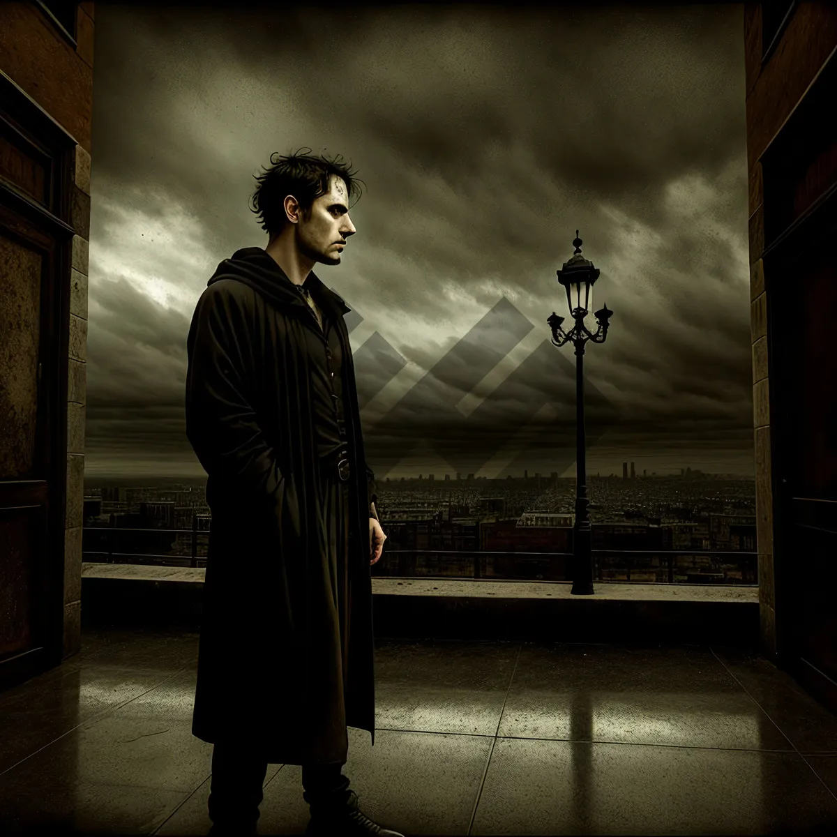 Picture of Sunset Trench Coat Silhouette - Man in Raincoat