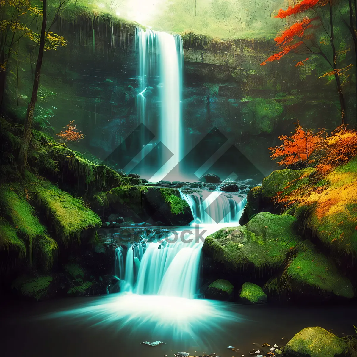 Picture of Serene Cascade Amidst Lush Forest