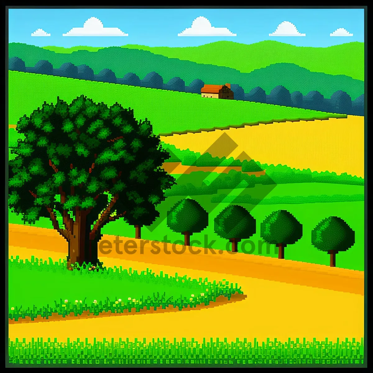 Picture of Vibrant Rural Landscape Under Clear Summer Sky