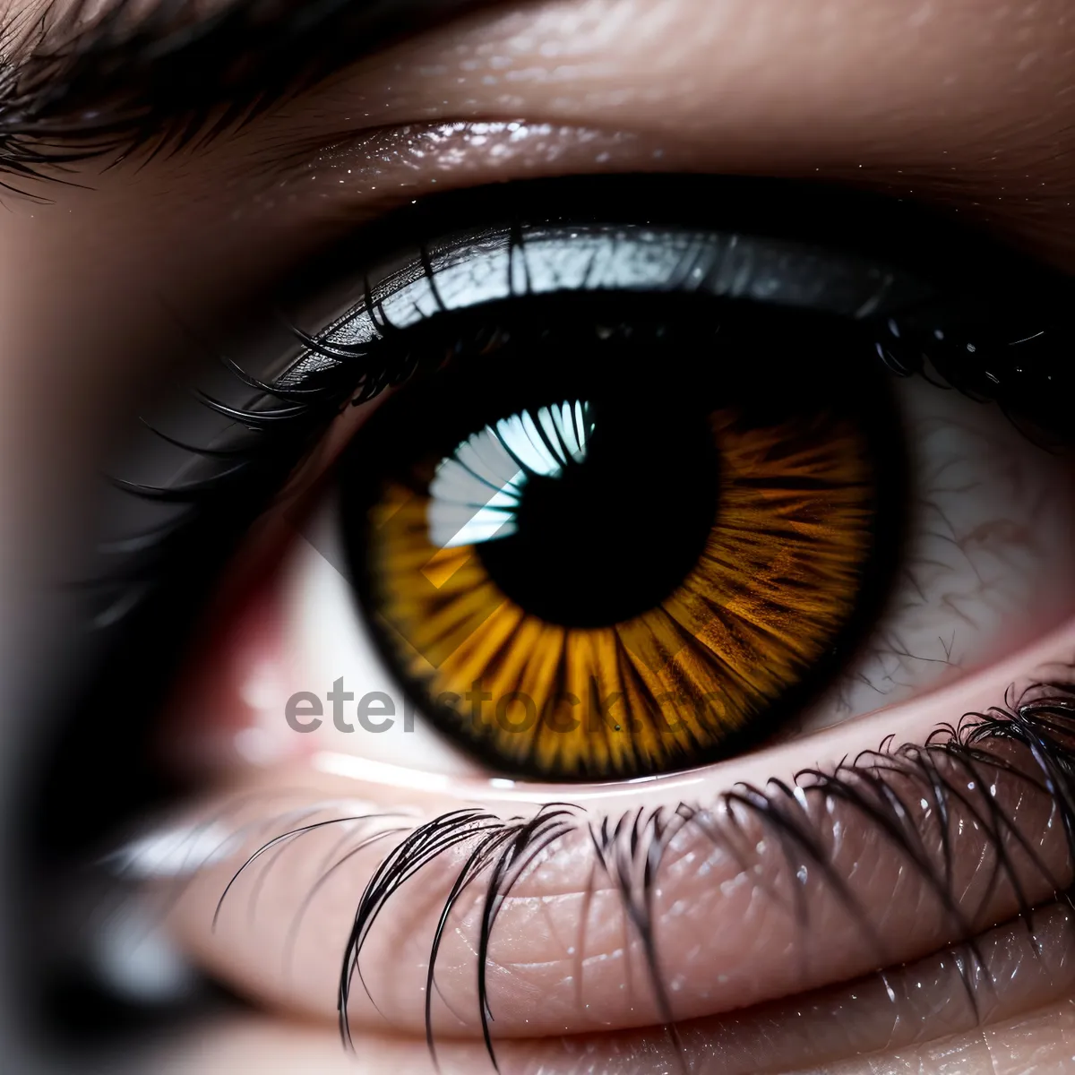 Picture of Closeup of Stunning Eyebrows with Mascara-Coated Eyelashes.