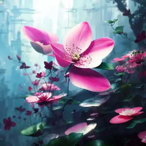 Vibrant Pink Lotus Blossom in Water Garden