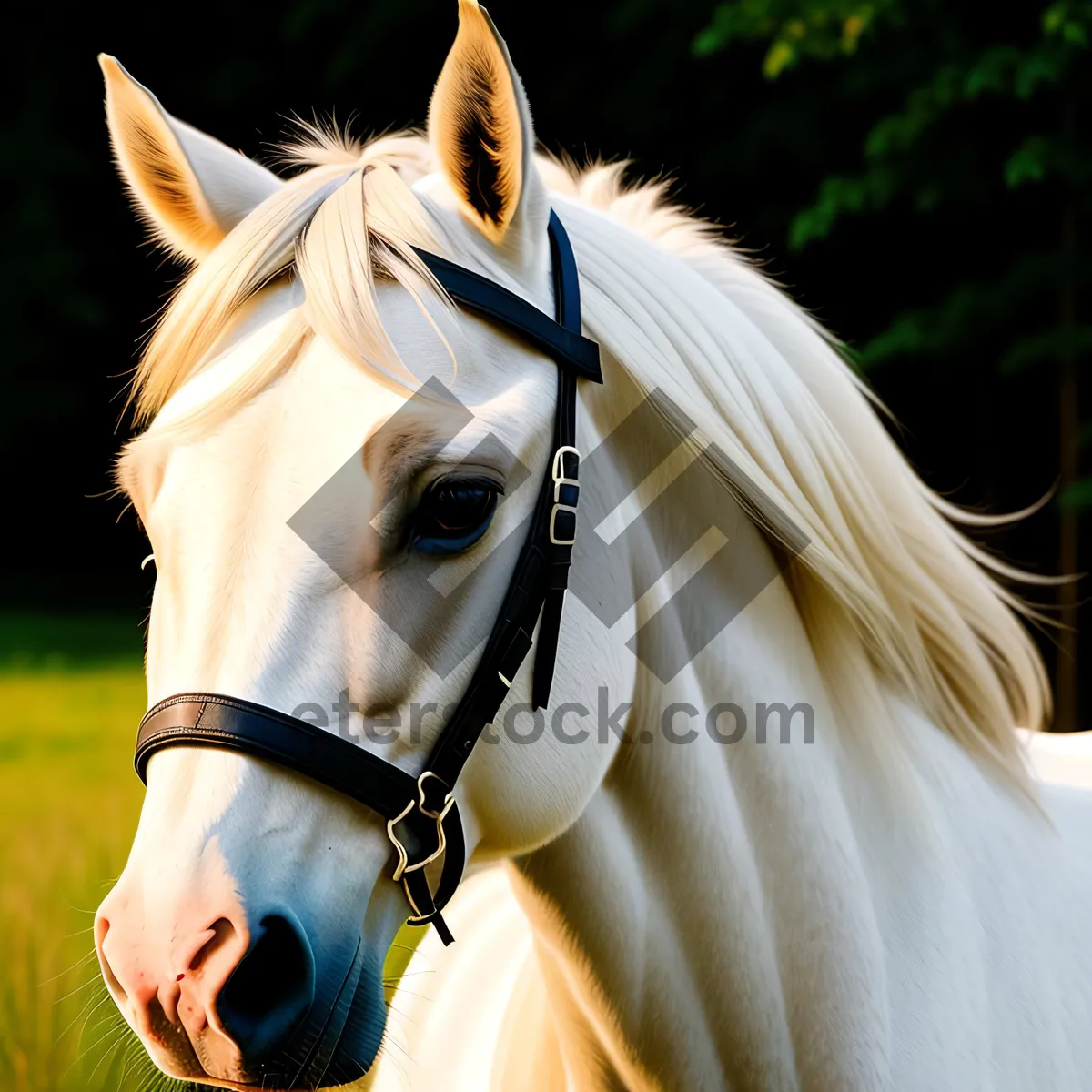 Picture of Majestic Thoroughbred Stallion in Rural Grass Field