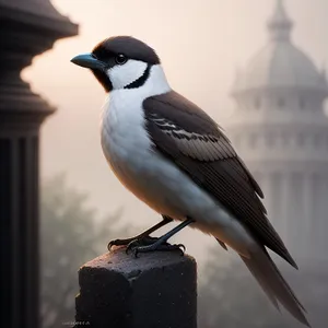 Wild Magpie with Piercing Black Eye and Feathery Wings