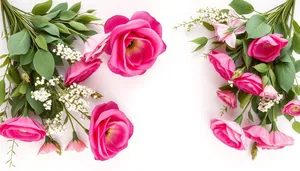 Pink Rose Floral Frame Decoration with Tulip Bouquet