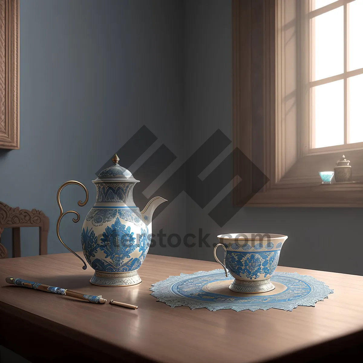 Picture of Coffee Cup and Saucer on Table