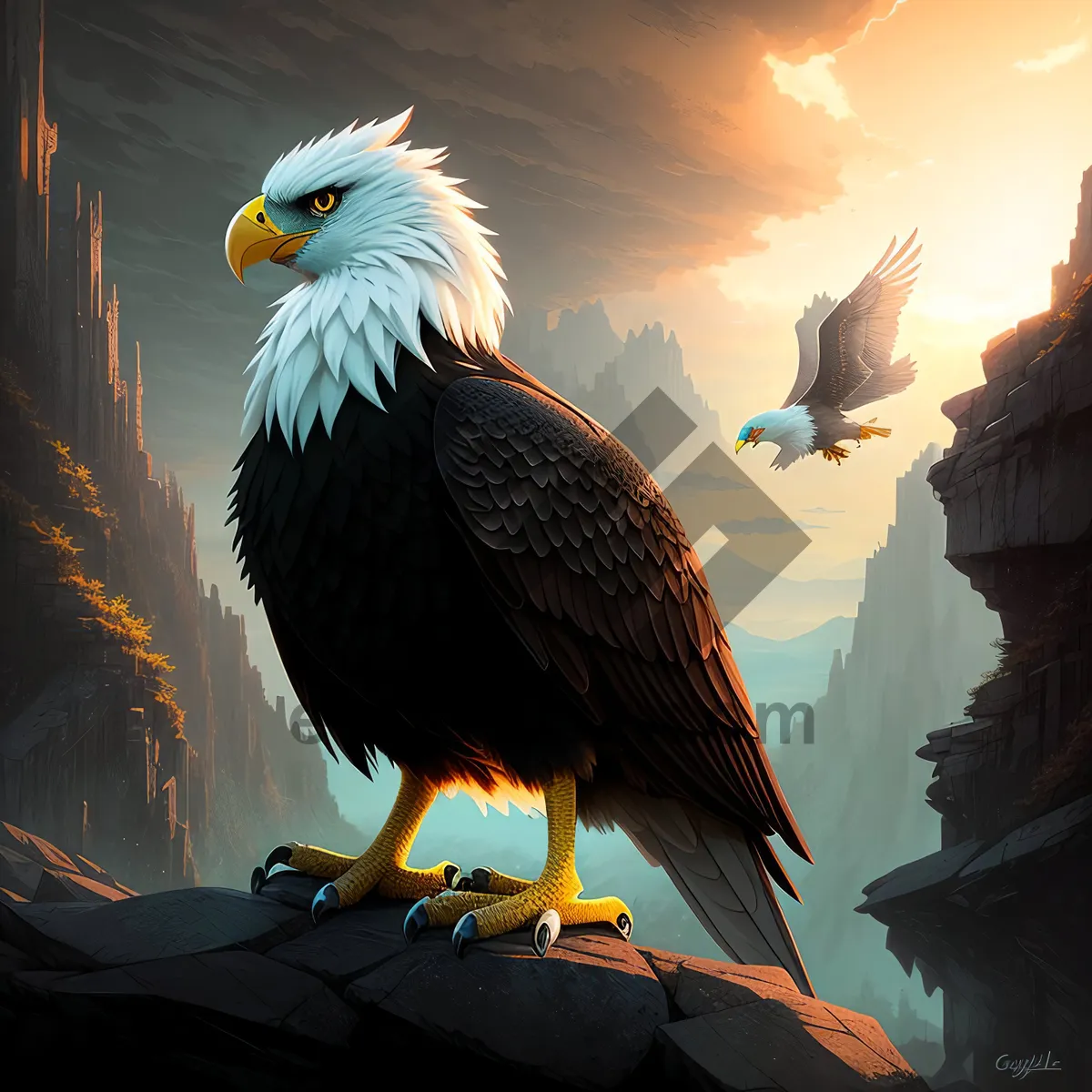 Picture of Majestic Bald Eagle Soaring with Sharpened Gaze!