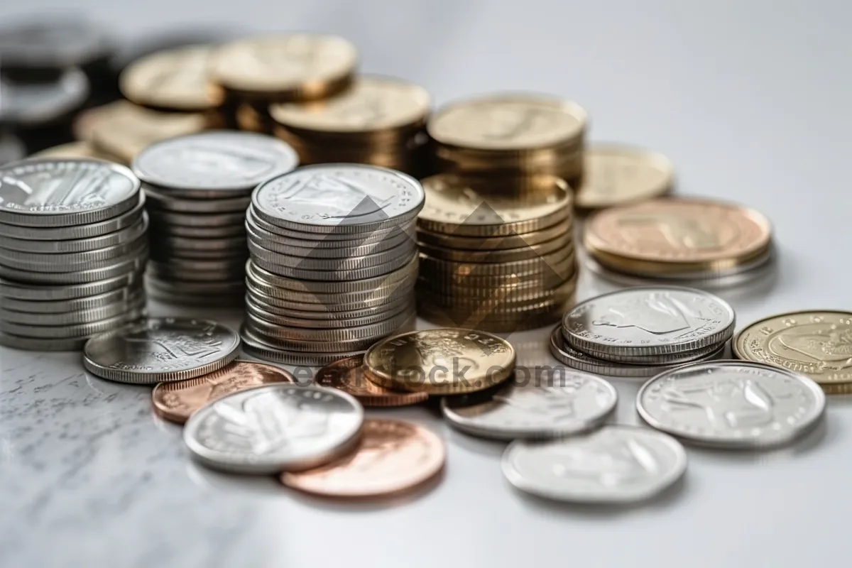 Picture of Golden coins stack on business column symbolizing success wealth.