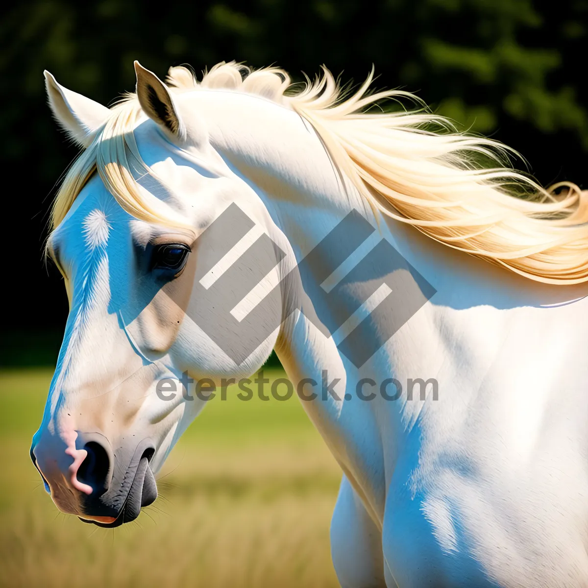 Picture of Majestic Thoroughbred Stallion Galloping in Meadow