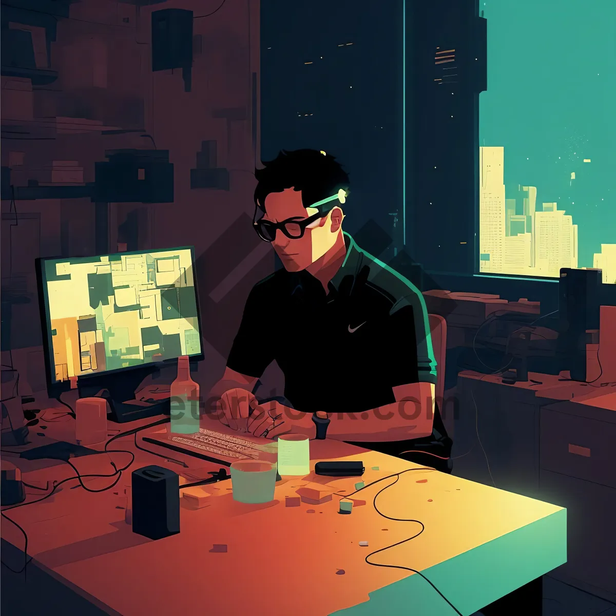 Picture of Professional man and businesswoman working on laptop