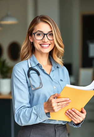 Attractive young businesswoman smiling at work.