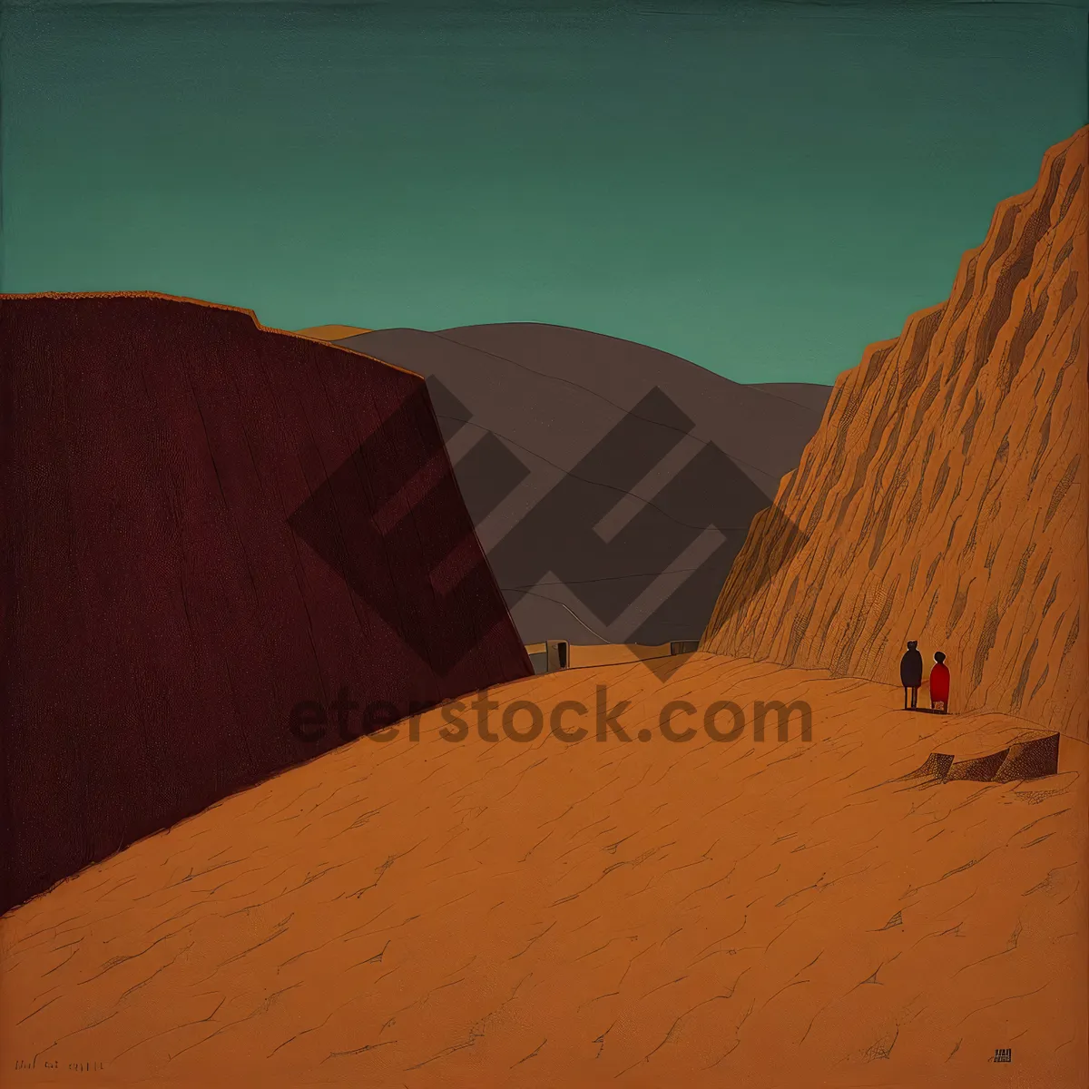 Picture of Sun-kissed Desert Dune Landscape with Mountain Tent