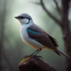 Wild Magpie Perched on Branch, Observing