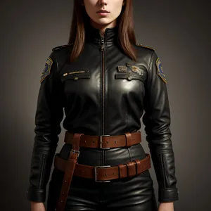 Stylish leather jacket on attractive brunette model