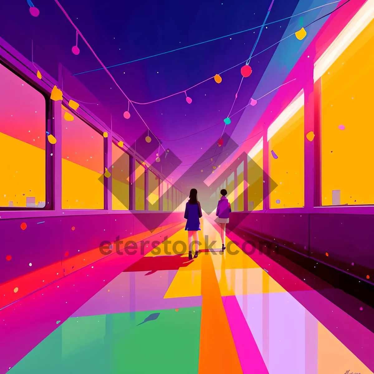 Picture of Colorful Light Tunnel Graphic Design Wallpaper