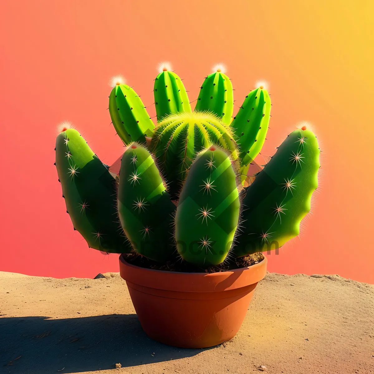 Picture of Cactus Herb Pot with Fresh Strawberry Leaves