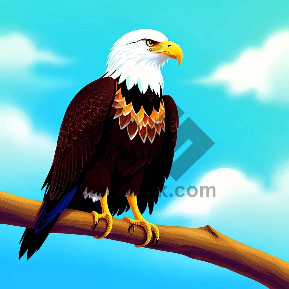 Picture of Wild Bald Eagle in Focus: Majestic Predator with Piercing Yellow Eye