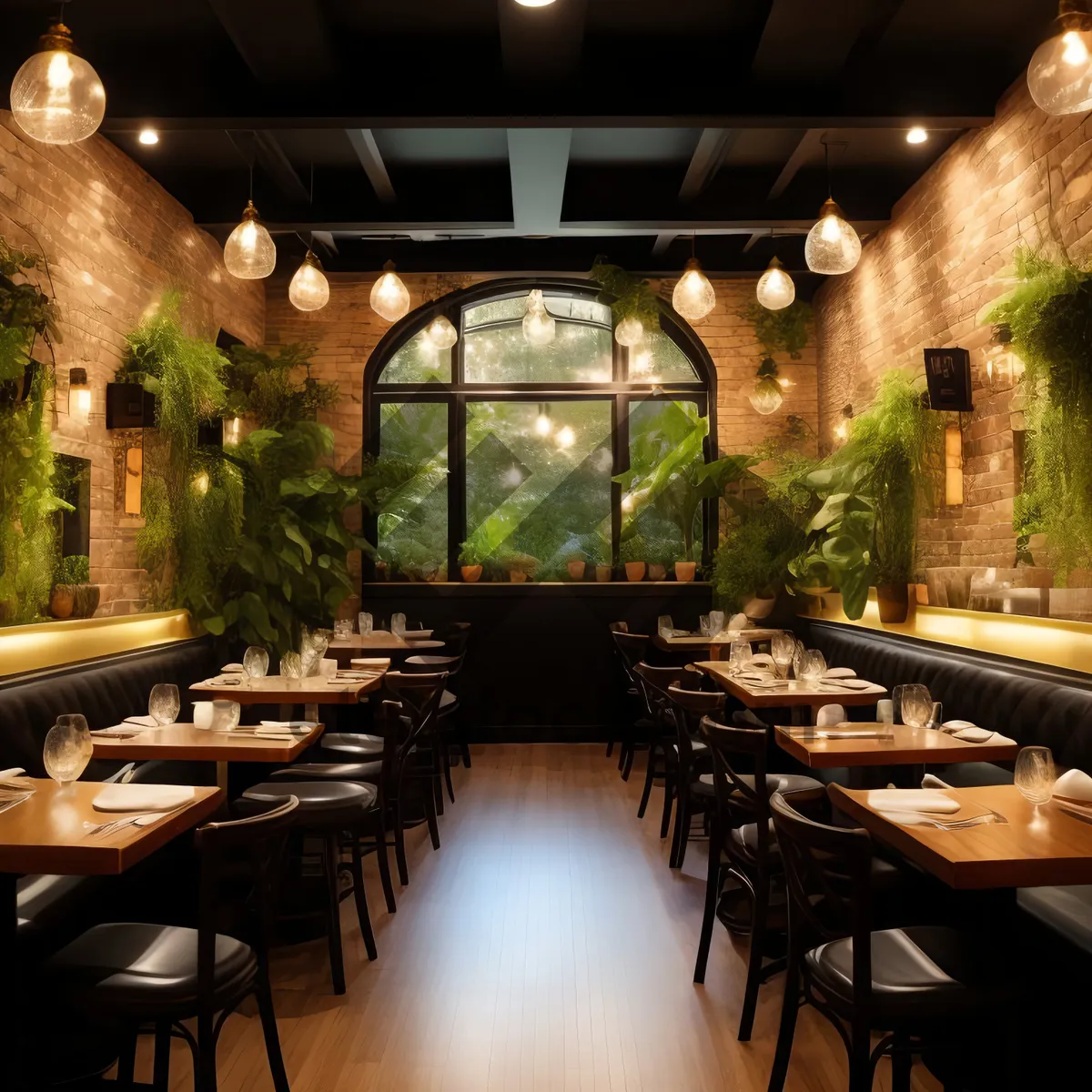 Picture of Modern interior design of restaurant dining room.