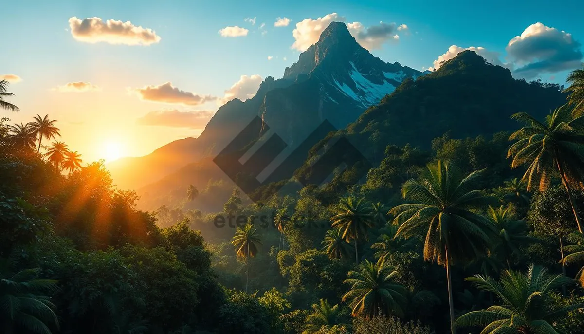 Picture of Snowy Mountain Range in Summer Landscape View