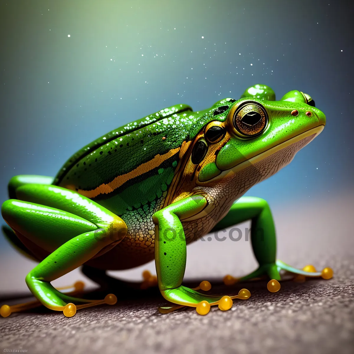 Picture of Vibrant Eyed Tree Frog Peeking Through Leaves