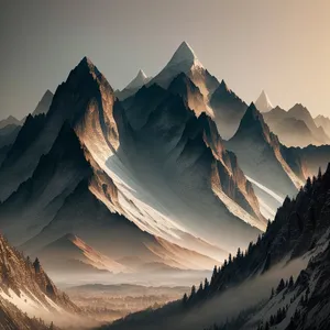 Snow-capped mountains tower over alpine landscape.