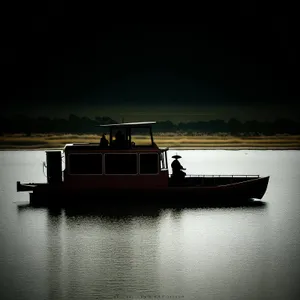 Serene Rivercraft Sailing through Vibrant City Skyline