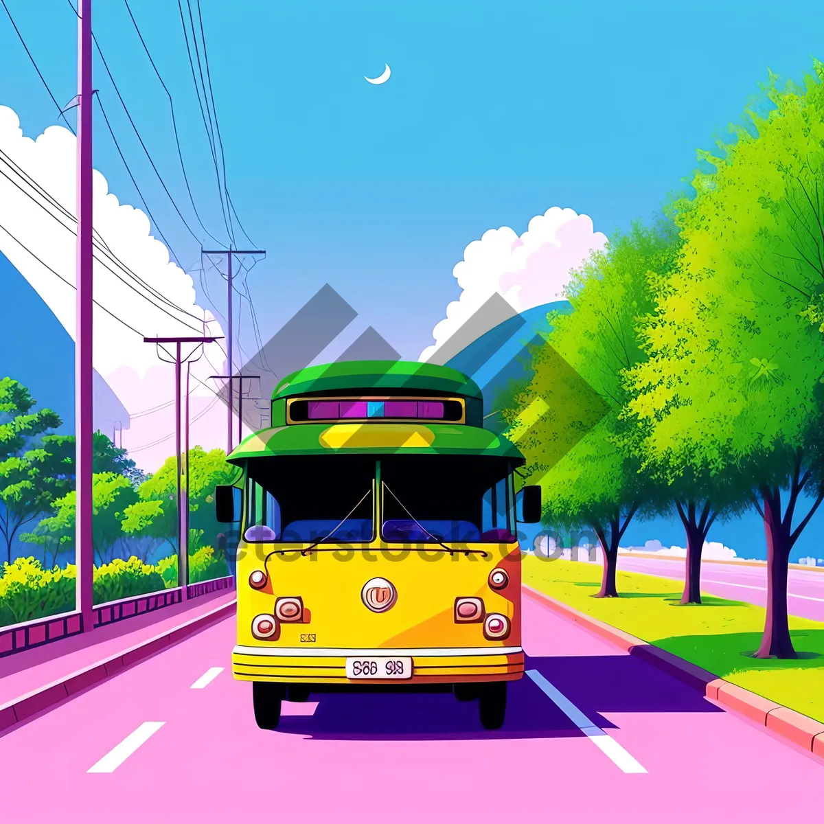 Picture of Scenic countryside road with bus and tramway.