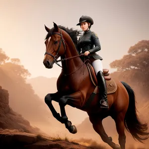 Equestrian Powerhouse: Majestic Thoroughbred Stallion in Action.