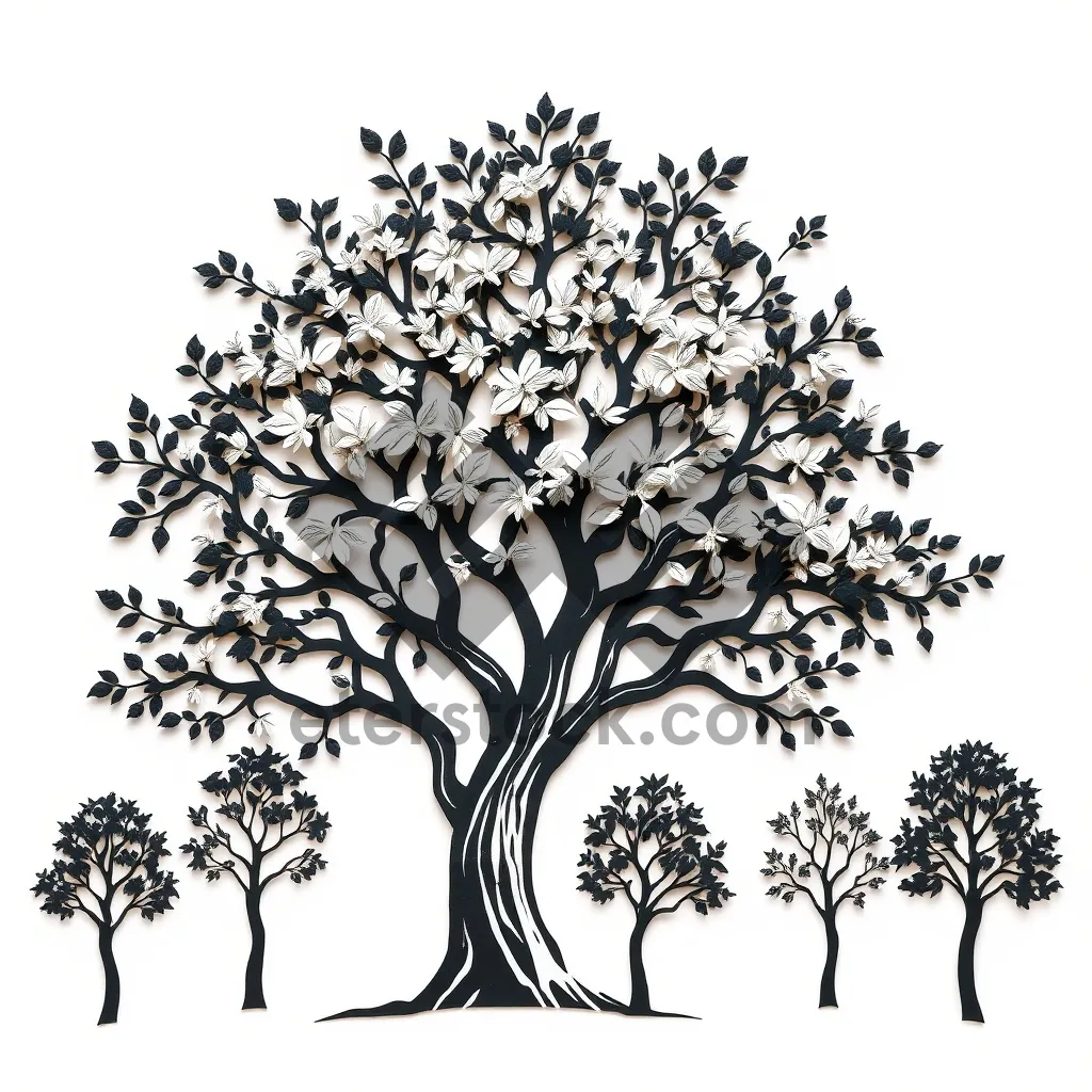 Picture of Black floral silhouette design with leaf and branch.