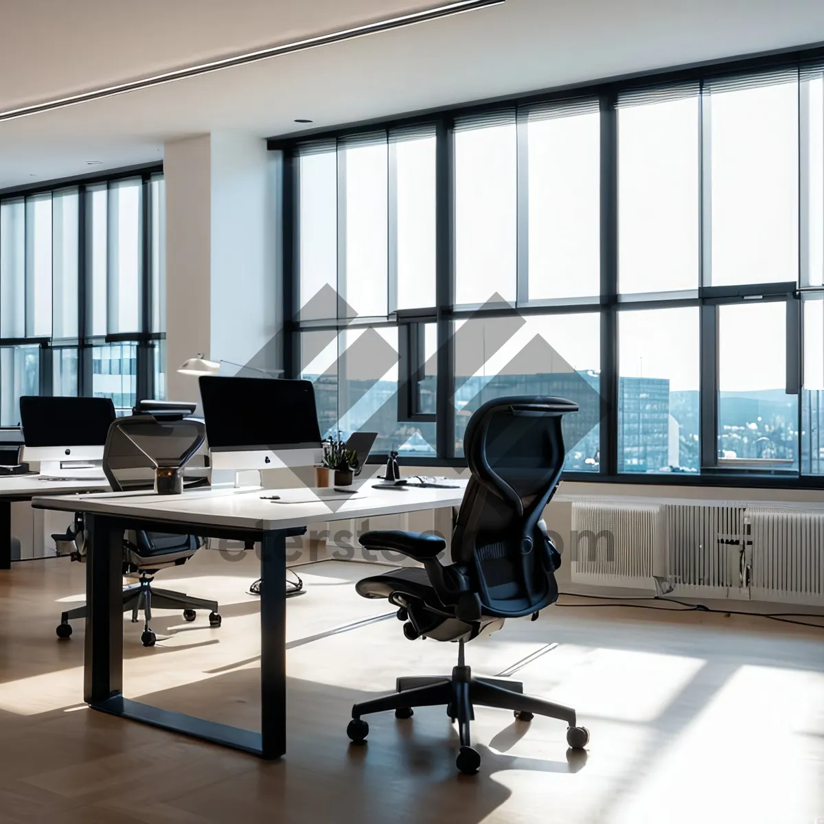 Picture of Modern luxury office interior with wooden furniture