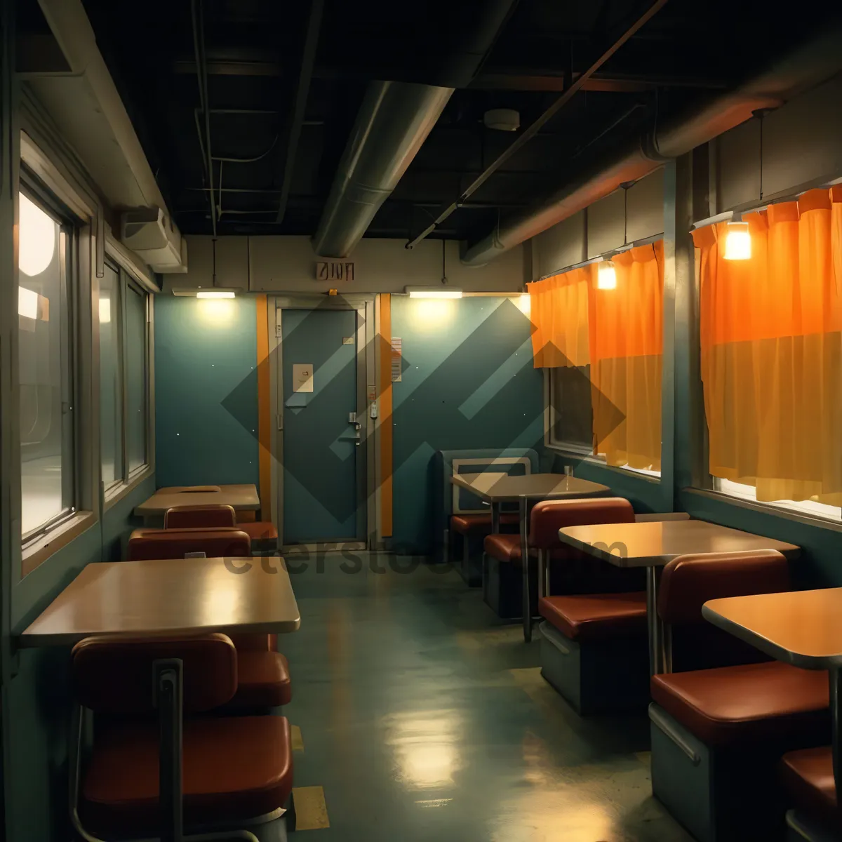 Picture of Modern restaurant interior design with wooden furniture