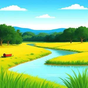 Idyllic Summer Countryside Landscape with Blue Skies