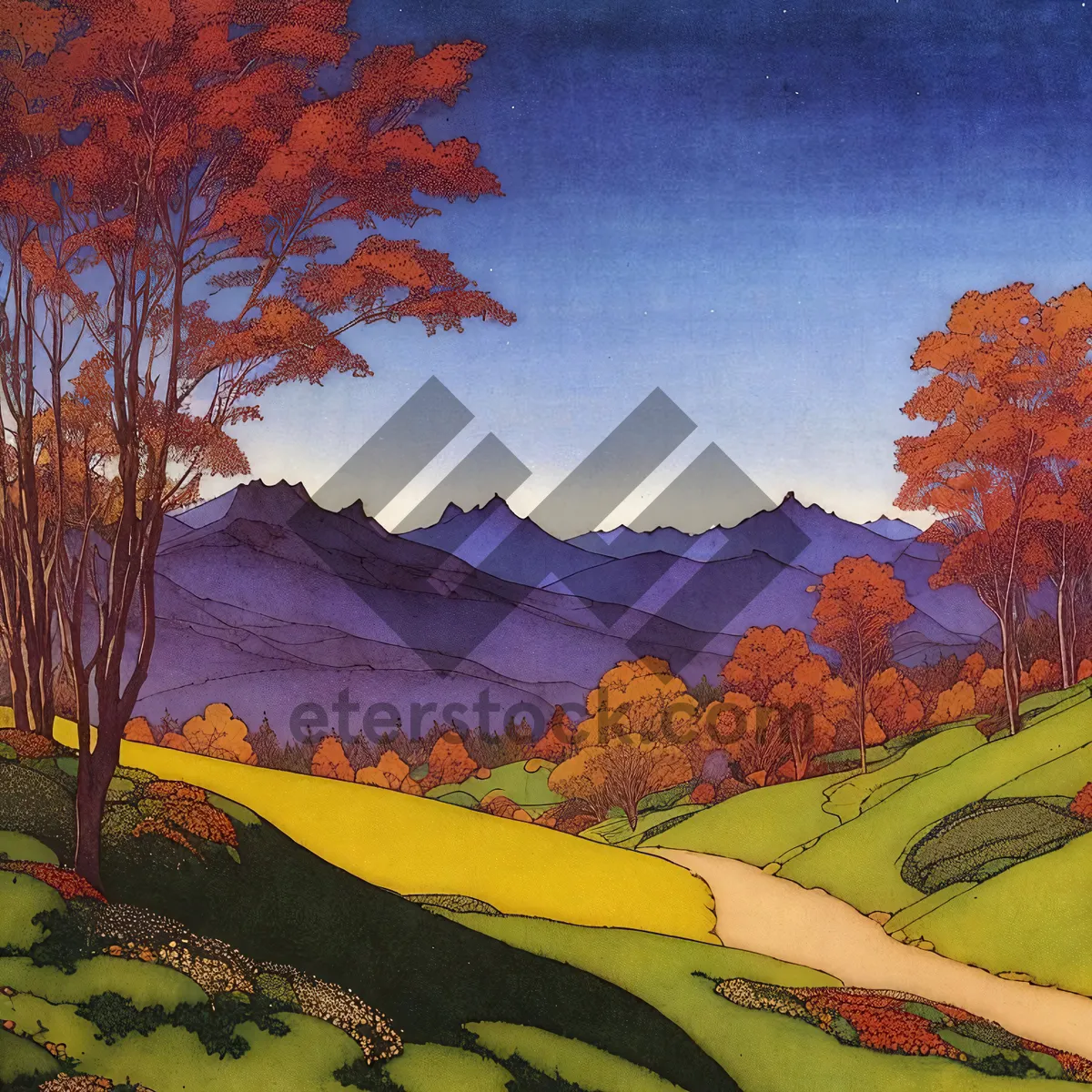 Picture of Golden Autumn Landscape in Majestic Mountains