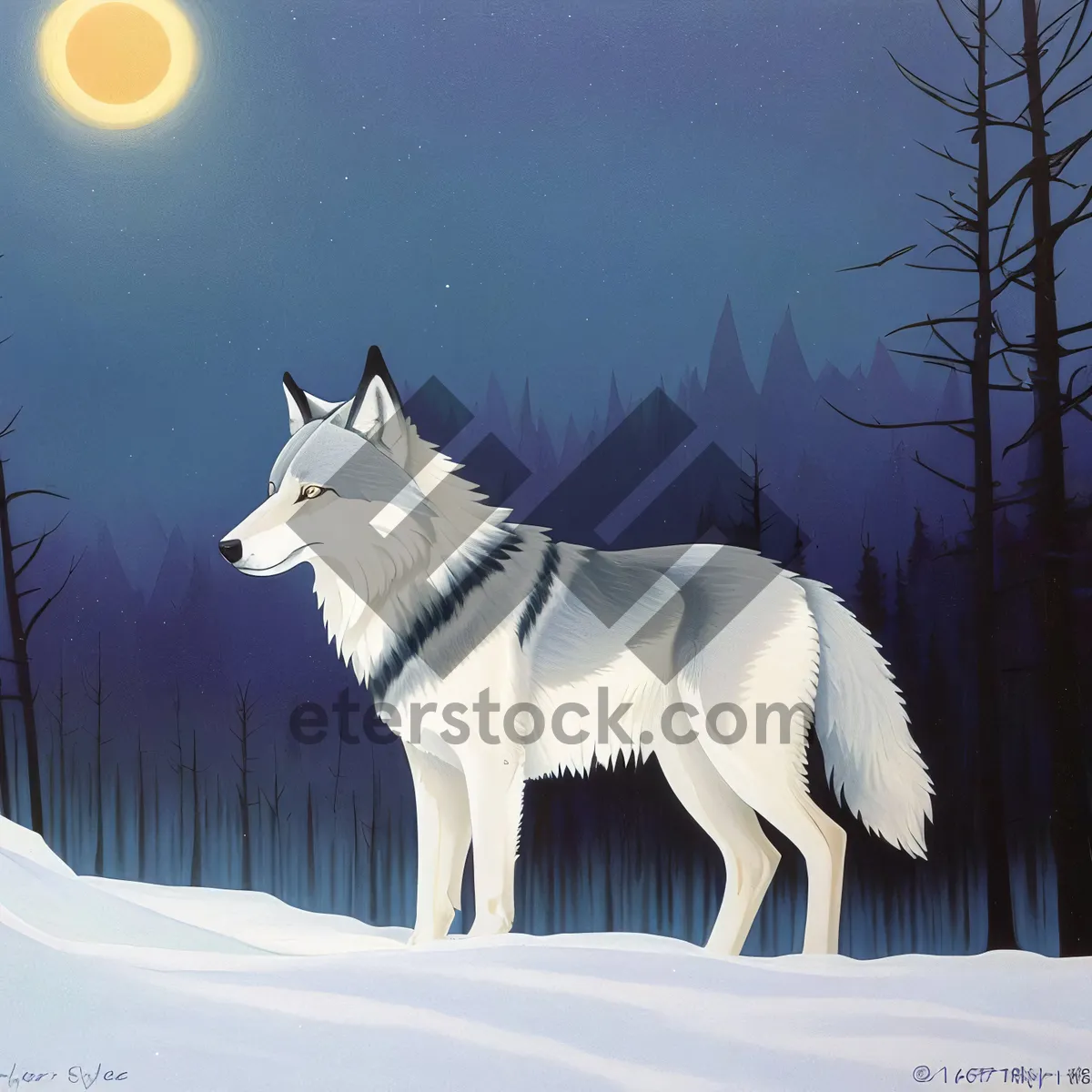 Picture of Cute Sled Dog Enjoying Winter's White Beauty