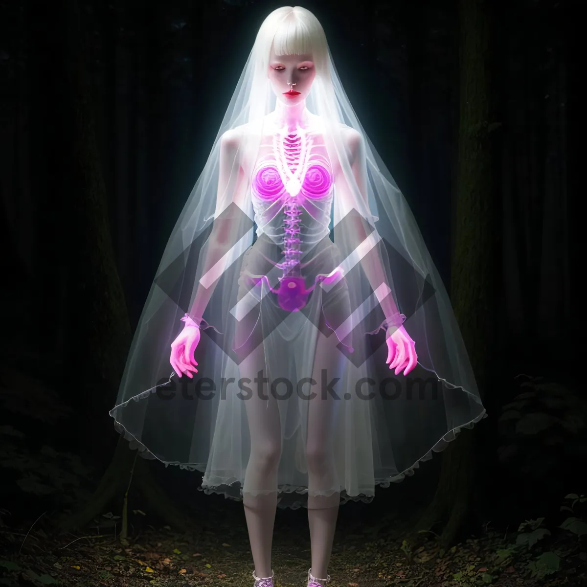 Picture of Bridal dress under protective mosquito net