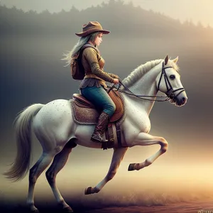 Riding Cowboy with Majestic Stallion in Outdoor Equestrian Competition