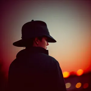 Silhouette of a Male Sorcerer in a Black Cowboy Hat