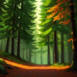 Serene Summer Forest Path with Sunlit Trees