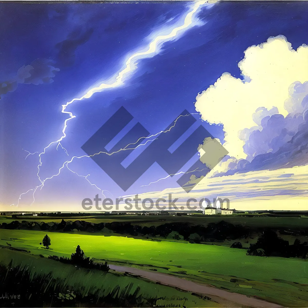Picture of Serenity of the Countryside: Sunny Landscape with Mountains