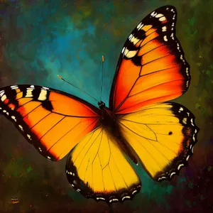 Colorful Butterfly With Orange and Yellow Wings flying in summer