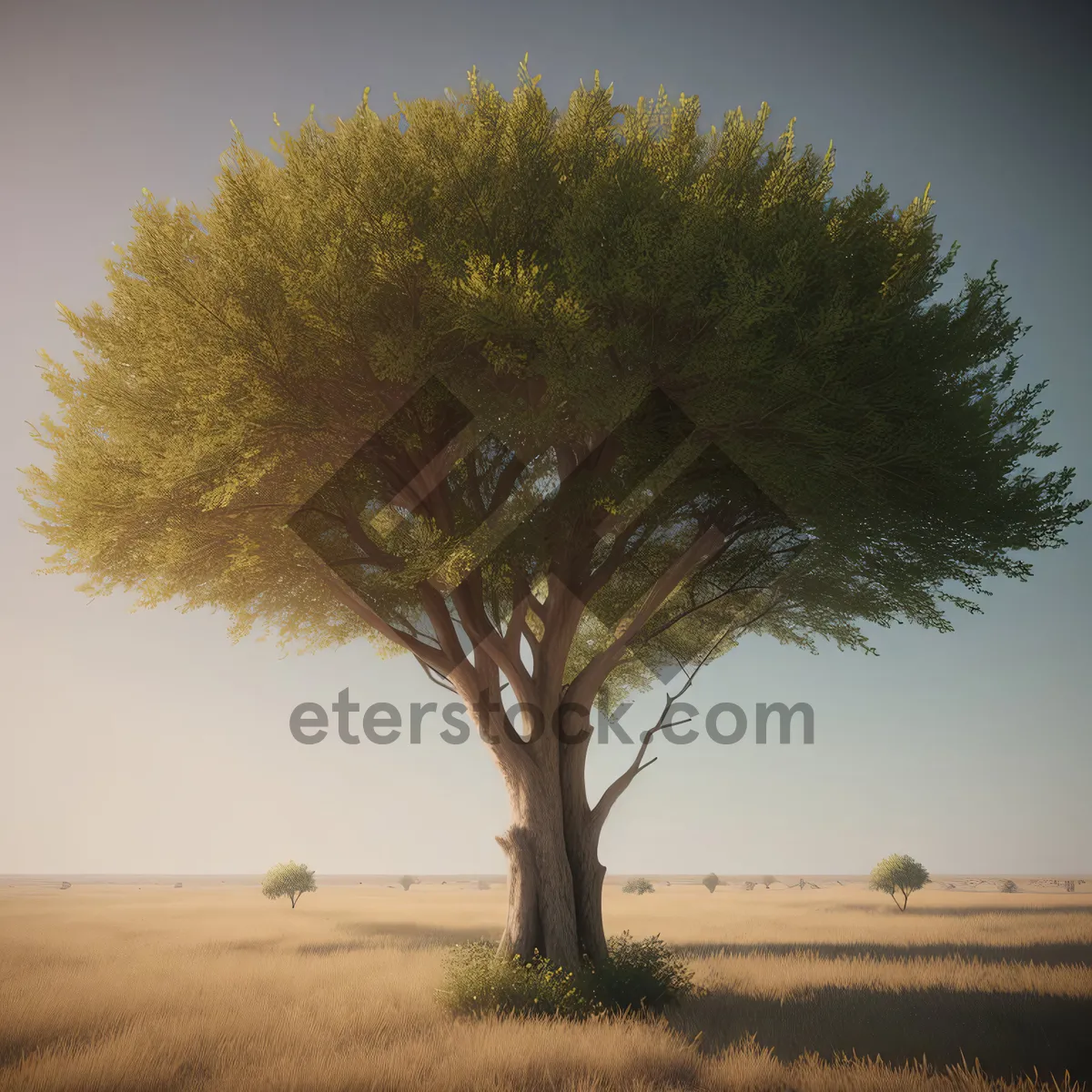 Picture of Lonely Oak in Autumn Meadow Under Cloudy Sky