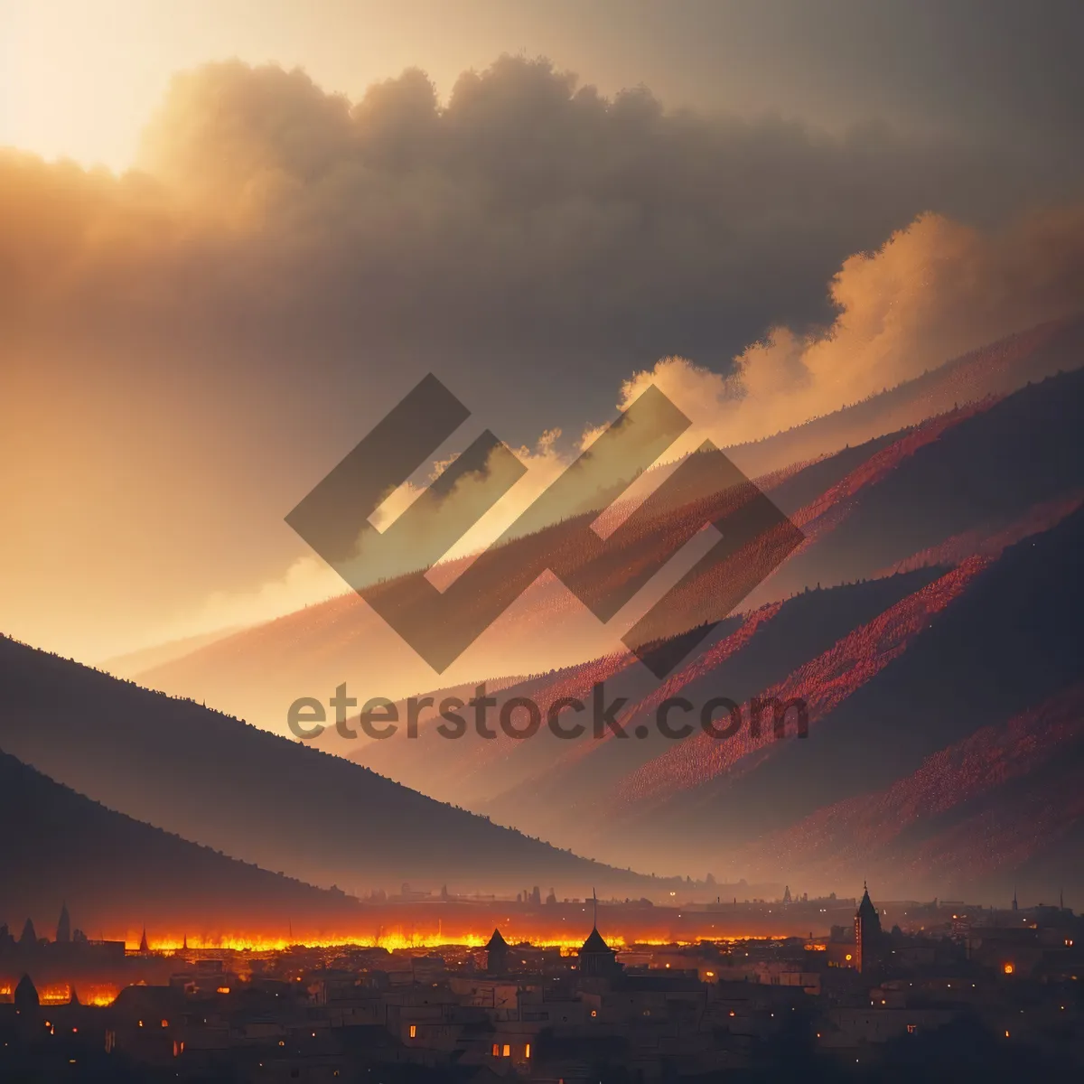 Picture of Mountain Sunset Over Volcanic Horizon