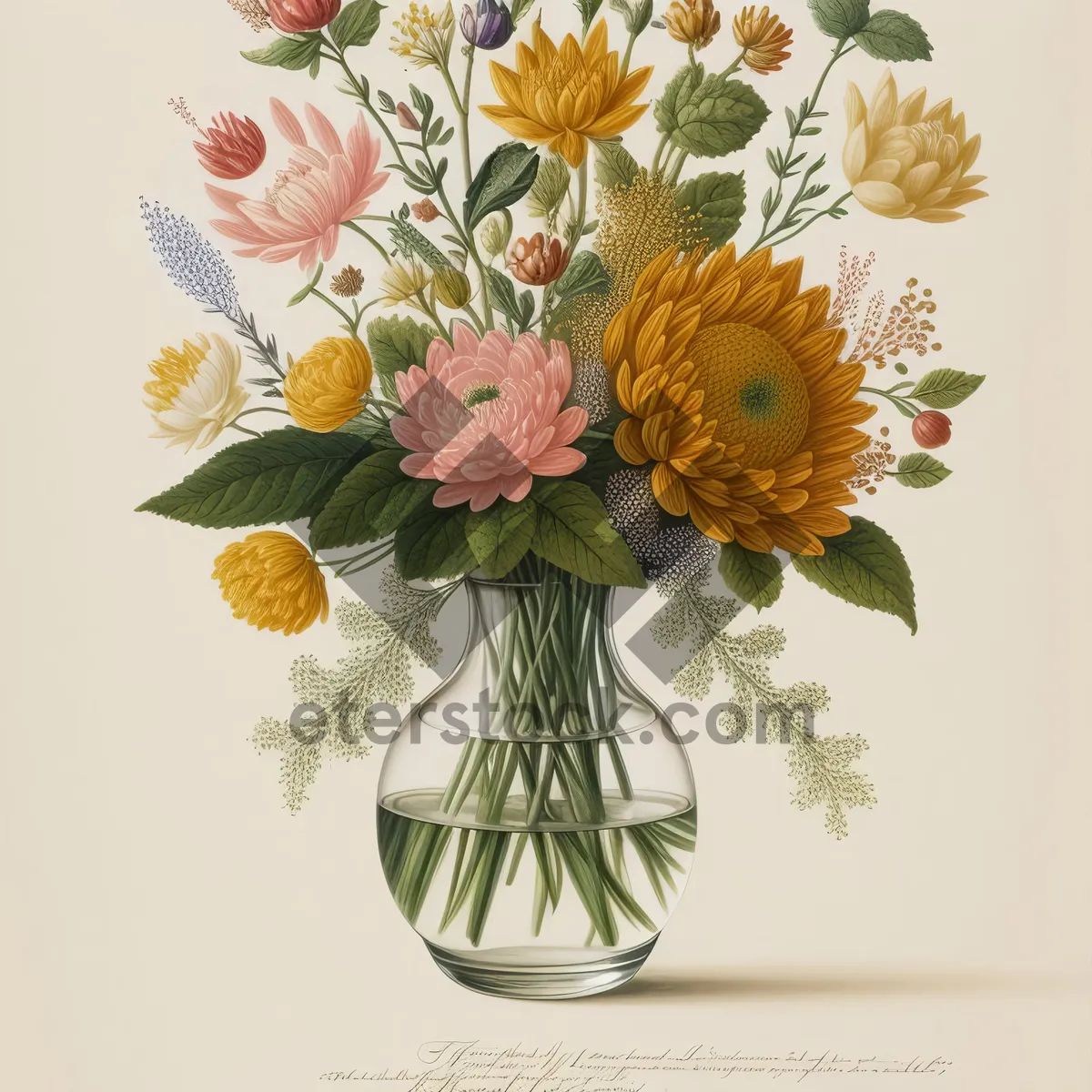 Picture of Pink Floral Silhouette Graphic Wallpaper with Retro Spring Vibes