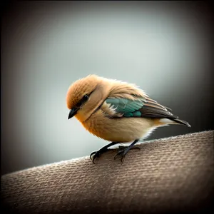 Cute Sparrow perched on branch with feathered wings