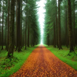 Sunlit Autumn Path Through Wooded Park