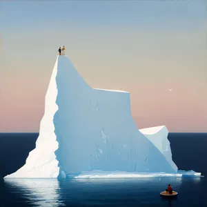 Serene Seascape: Iceberg-dotted Schooner Sailing on Vast Ocean