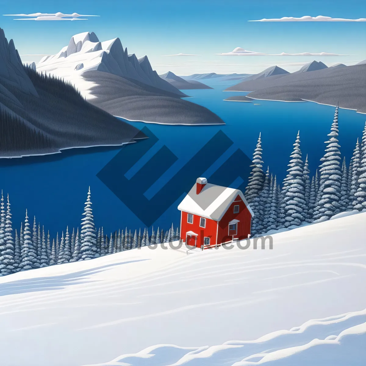 Picture of Winter Wonderland: Majestic snowy alpine landscape with mountain peak and ski slope