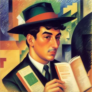 Happy male scholar with book and hat smiling portrait.